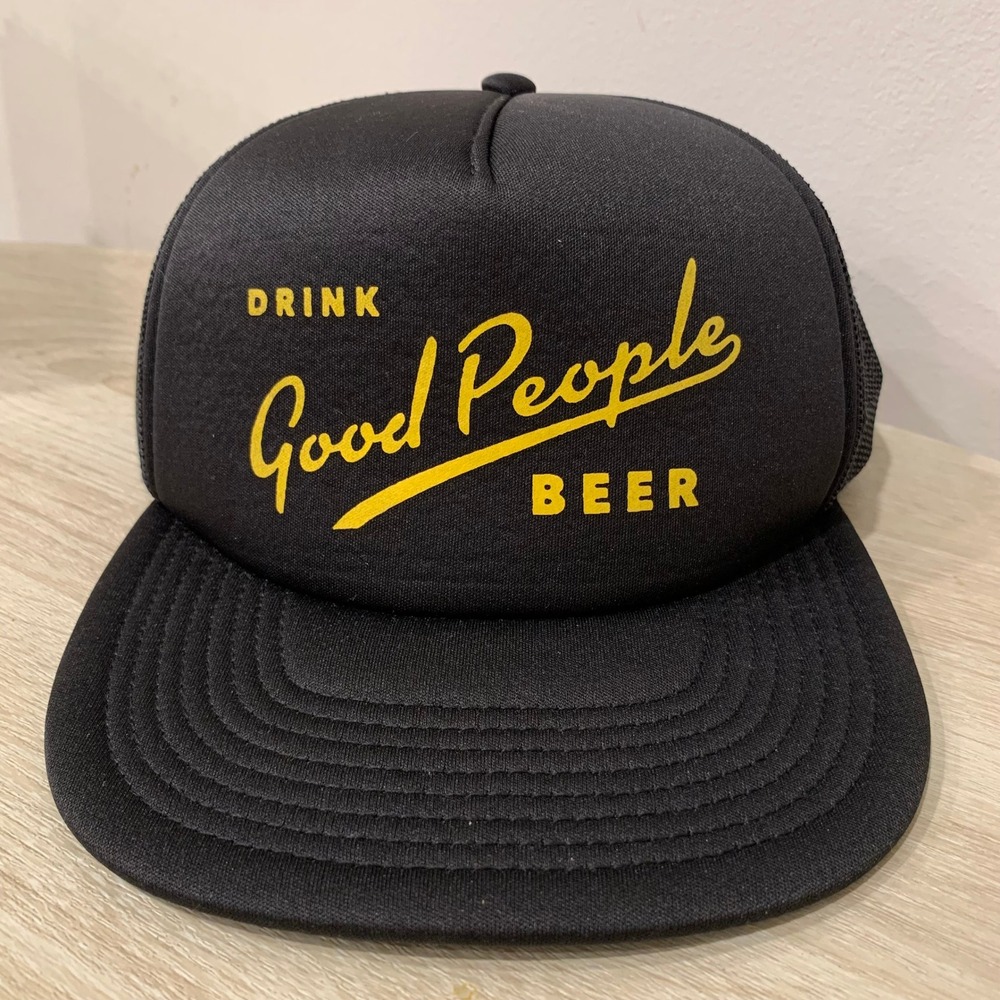 Good People Brewing Co Trucker Hat Unisex One-Size Black Yellow Snapback Cap
